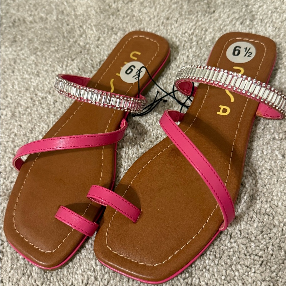 Unisa Pink and Brown Sandals with Rhinestones